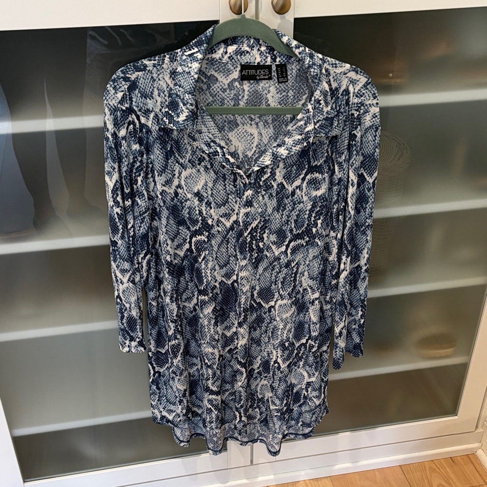 Attitudes by Renee Blue and White Snake Print Tunic
